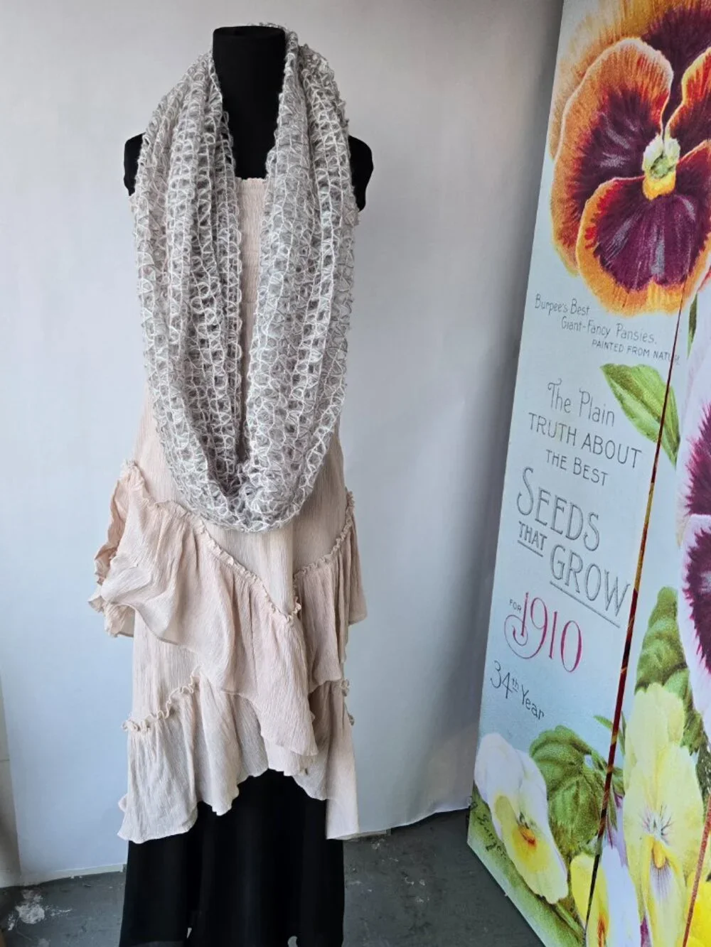 Cejon Silver, Grey and Pink Sparkle Loose Knit Infinity Loop Scarf Minimalist
